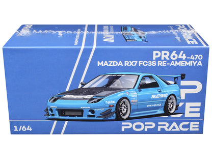 Mazda RX7 (FC3S) RE Amemiya RHD (Right Hand Drive) Light Blue with Carbon Hood "Tokyo Auto Salon 2026" 1/64 Diecast Model Car