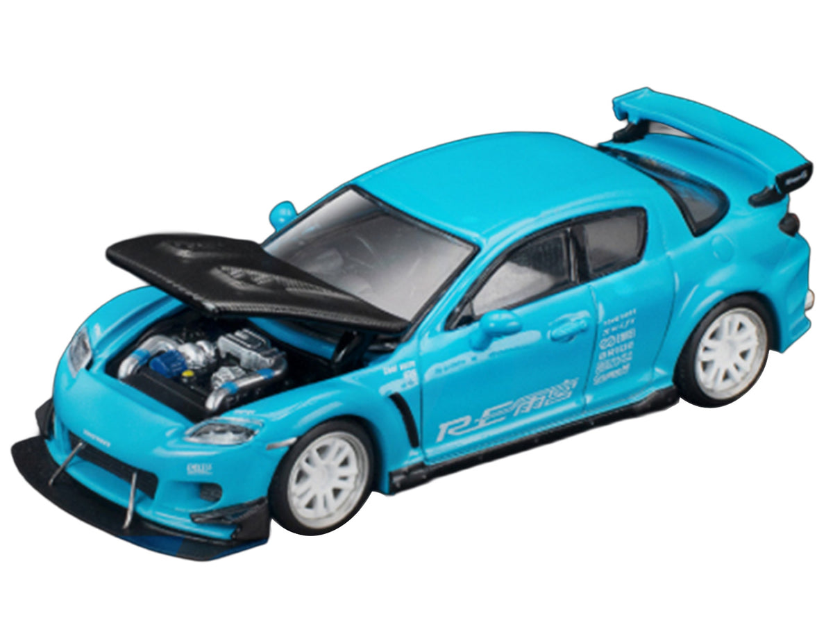 Mazda RX8 RE Amemiya RHD (Right Hand Drive) Light Blue with Carbon Hood "Tokyo Auto Salon 2026" 1/64 Diecast Model Car