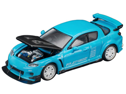 Mazda RX8 RE Amemiya RHD (Right Hand Drive) Light Blue with Carbon Hood "Tokyo Auto Salon 2026" 1/64 Diecast Model Car