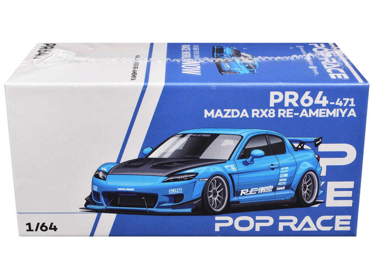 Mazda RX8 RE Amemiya RHD (Right Hand Drive) Light Blue with Carbon Hood "Tokyo Auto Salon 2026" 1/64 Diecast Model Car