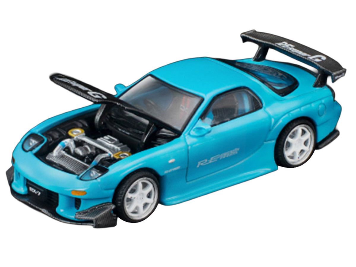 Mazda RX7 (FD3S) RE Amemiya RHD (Right Hand Drive) Light Blue with Carbon Hood "Tokyo Auto Salon 2026" 1/64 Diecast Model Car