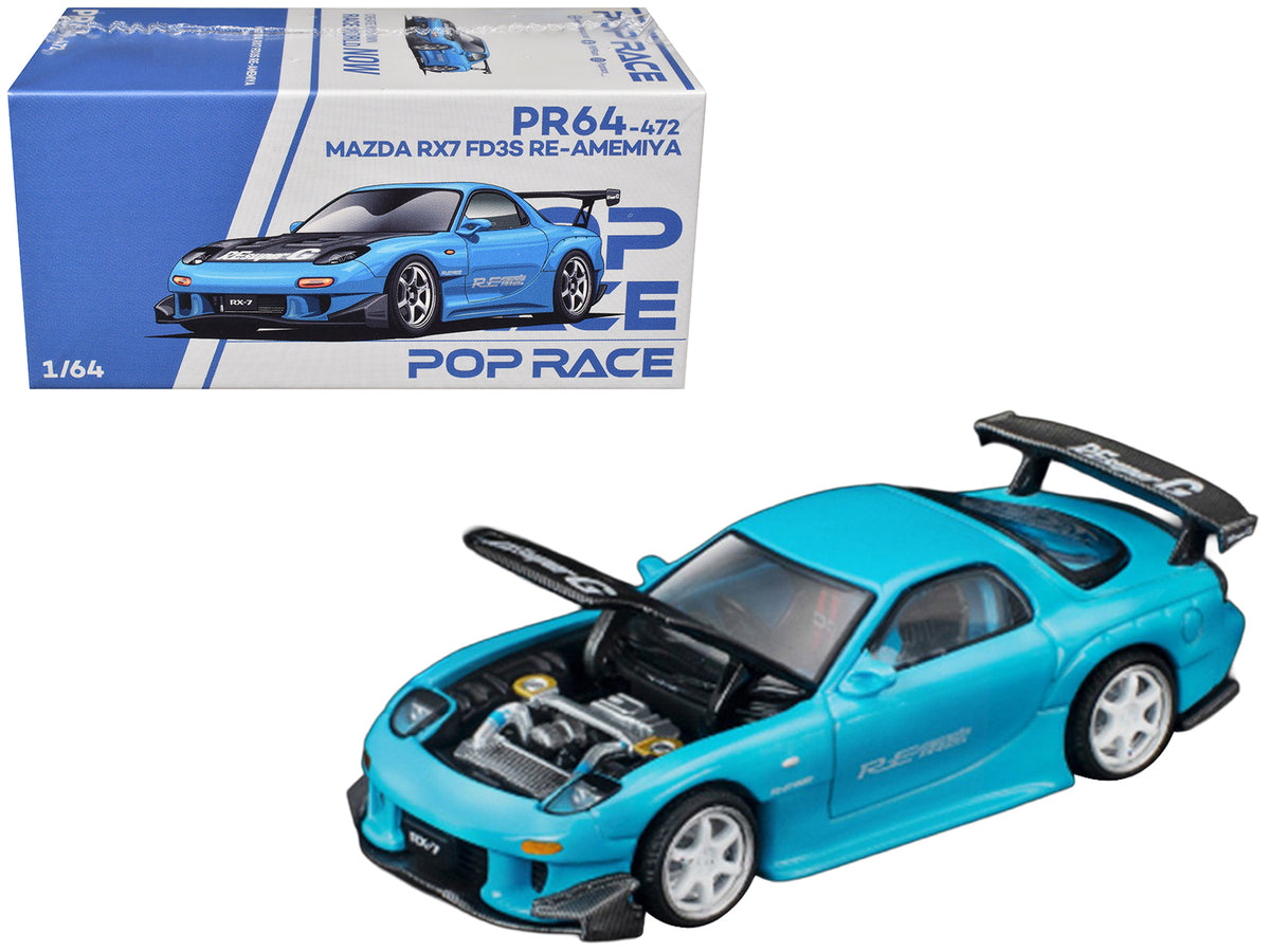 Mazda RX7 (FD3S) RE Amemiya RHD (Right Hand Drive) Light Blue with Carbon Hood "Tokyo Auto Salon 2026" 1/64 Diecast Model Car