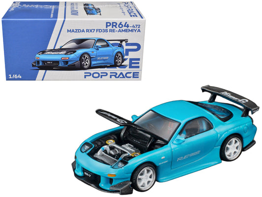 Mazda RX7 (FD3S) RE Amemiya RHD (Right Hand Drive) Light Blue with Carbon Hood "Tokyo Auto Salon 2026" 1/64 Diecast Model Car
