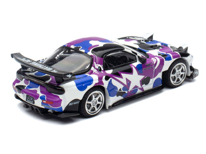 Mazda RX-7 (FD3S) RHD (Right Hand Drive) "BAPE (A Bathing Ape)" Purple Camouflage 1/64 Diecast Model Car