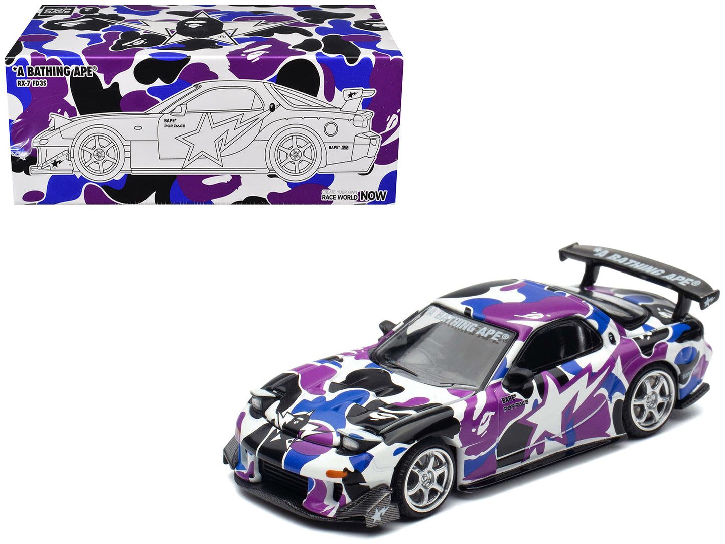 Mazda RX-7 (FD3S) RHD (Right Hand Drive) "BAPE (A Bathing Ape)" Purple Camouflage 1/64 Diecast Model Car