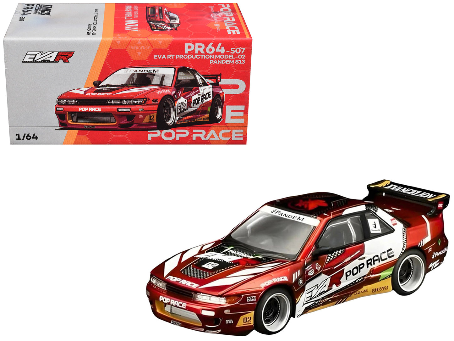 Pandem S13 RHD (Right Hand Drive) "EVA RT Production Model-02" Red Metallic with Graphics 1/64 Diecast Model Car