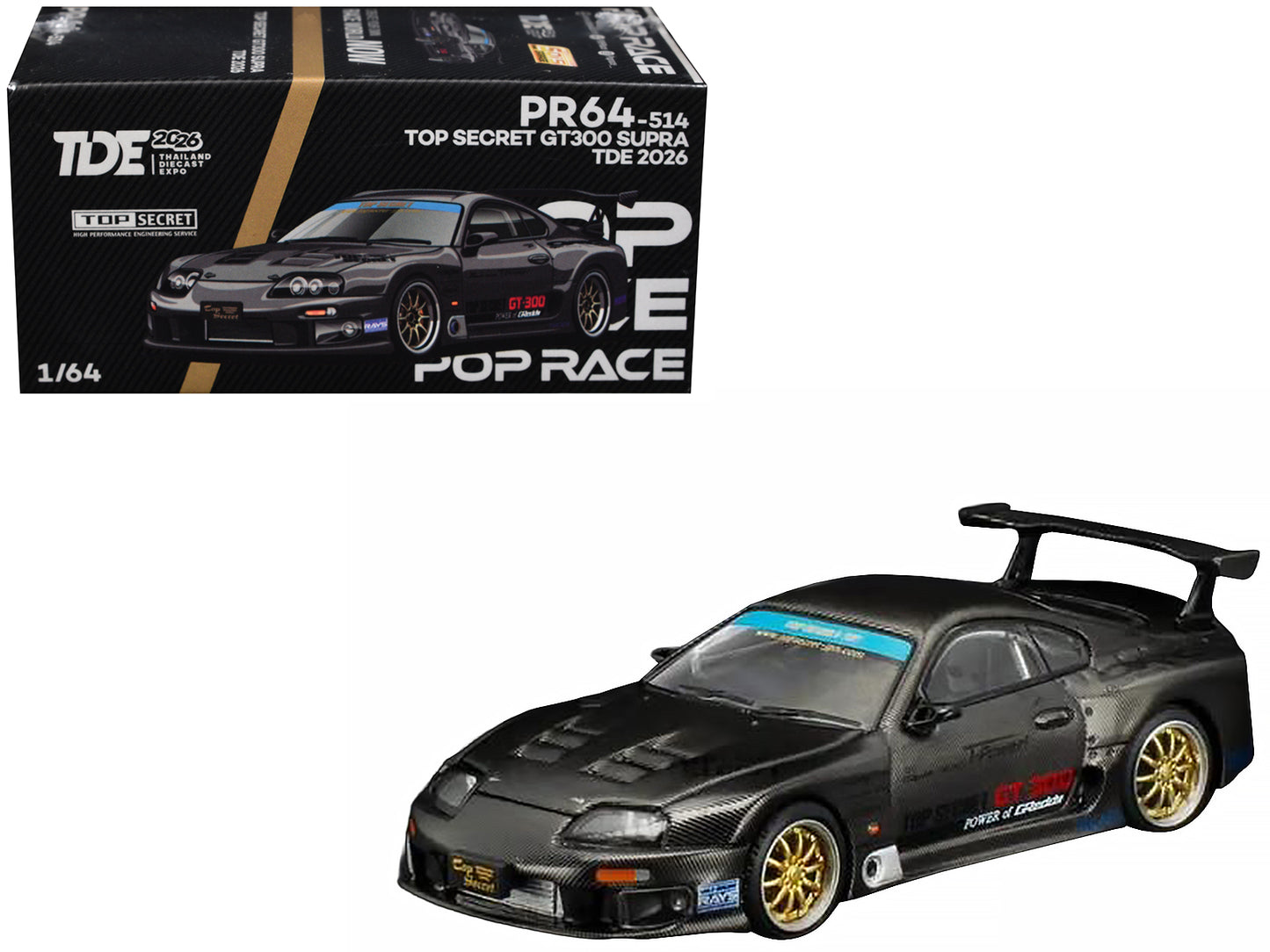 Toyota Supra "Top Secret" GT300 RHD (Right Hand Drive) Black Carbon "Thailand Diecast Expo 2026" 1/64 Diecast Model Car