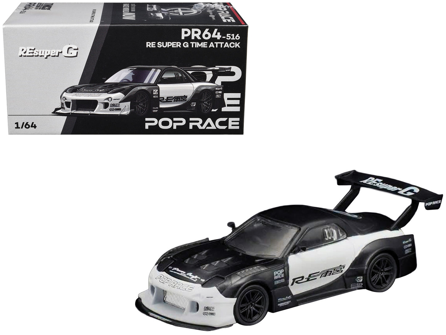 Mazda RX-7 "RE Super G Time Attack" RHD (Right Hand Drive) Black and White "The Model Car Show Malaysia 2026" 1/64 Diecast Model Car