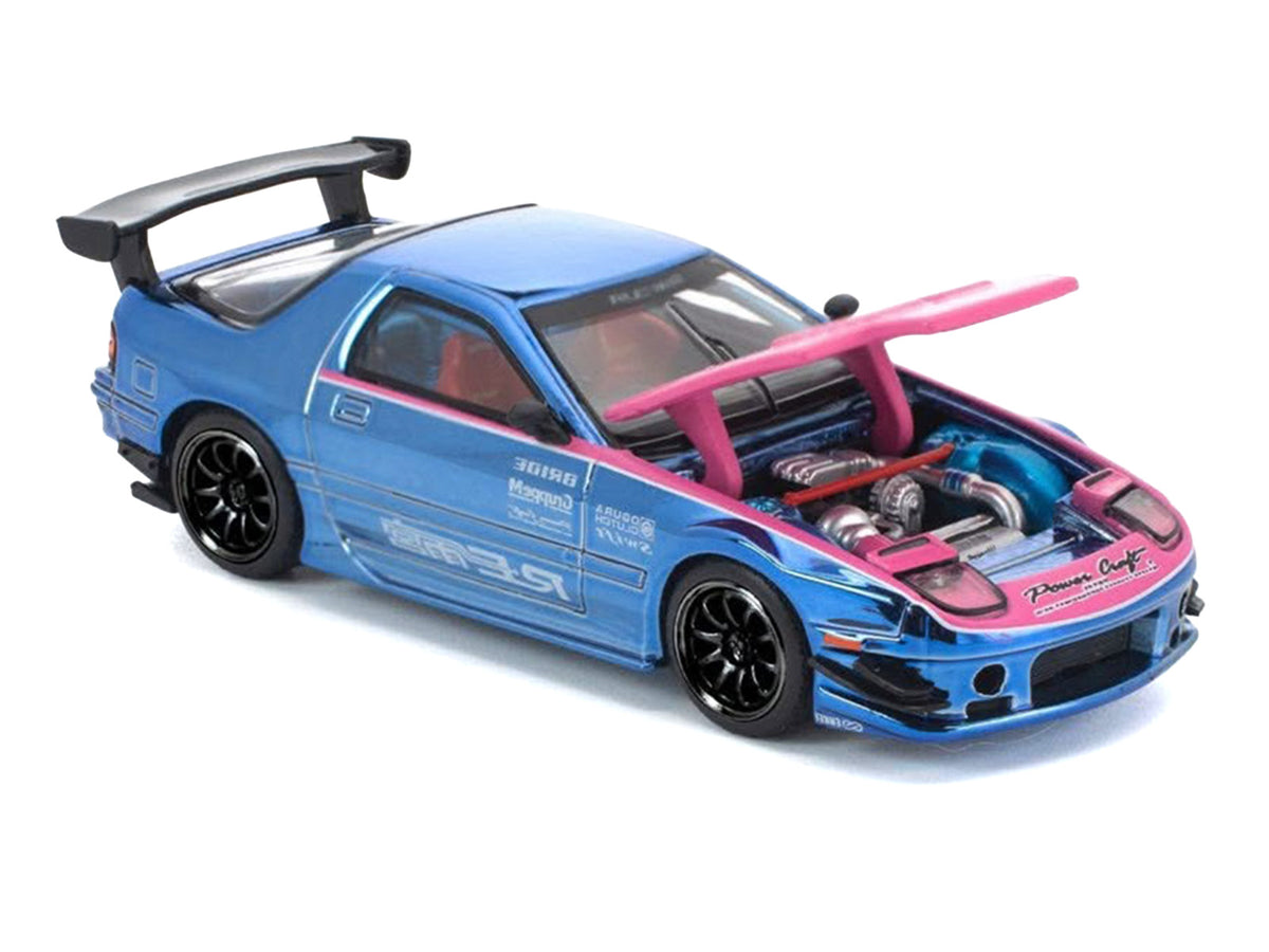 Mazda RX7 (FC3S) RE Amemiya RHD (Right Hand Drive) Blue Chrome with Pink Hood "Street 7 Chrome" 1/64 Diecast Model Car