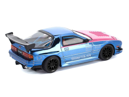 Mazda RX7 (FC3S) RE Amemiya RHD (Right Hand Drive) Blue Chrome with Pink Hood "Street 7 Chrome" 1/64 Diecast Model Car