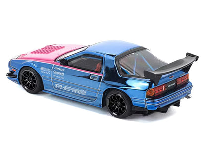 Mazda RX7 (FC3S) RE Amemiya RHD (Right Hand Drive) Blue Chrome with Pink Hood "Street 7 Chrome" 1/64 Diecast Model Car