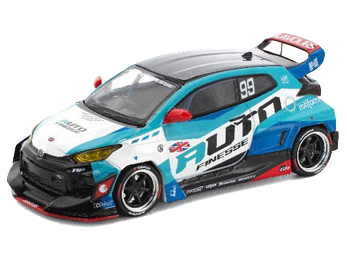 Pandem GR Yaris RHD (Right Hand Drive) #99 "Auto Finesse" Blue and White with Graphics "Enigma Exclusive Edition" 1/64 Diecast Model Car