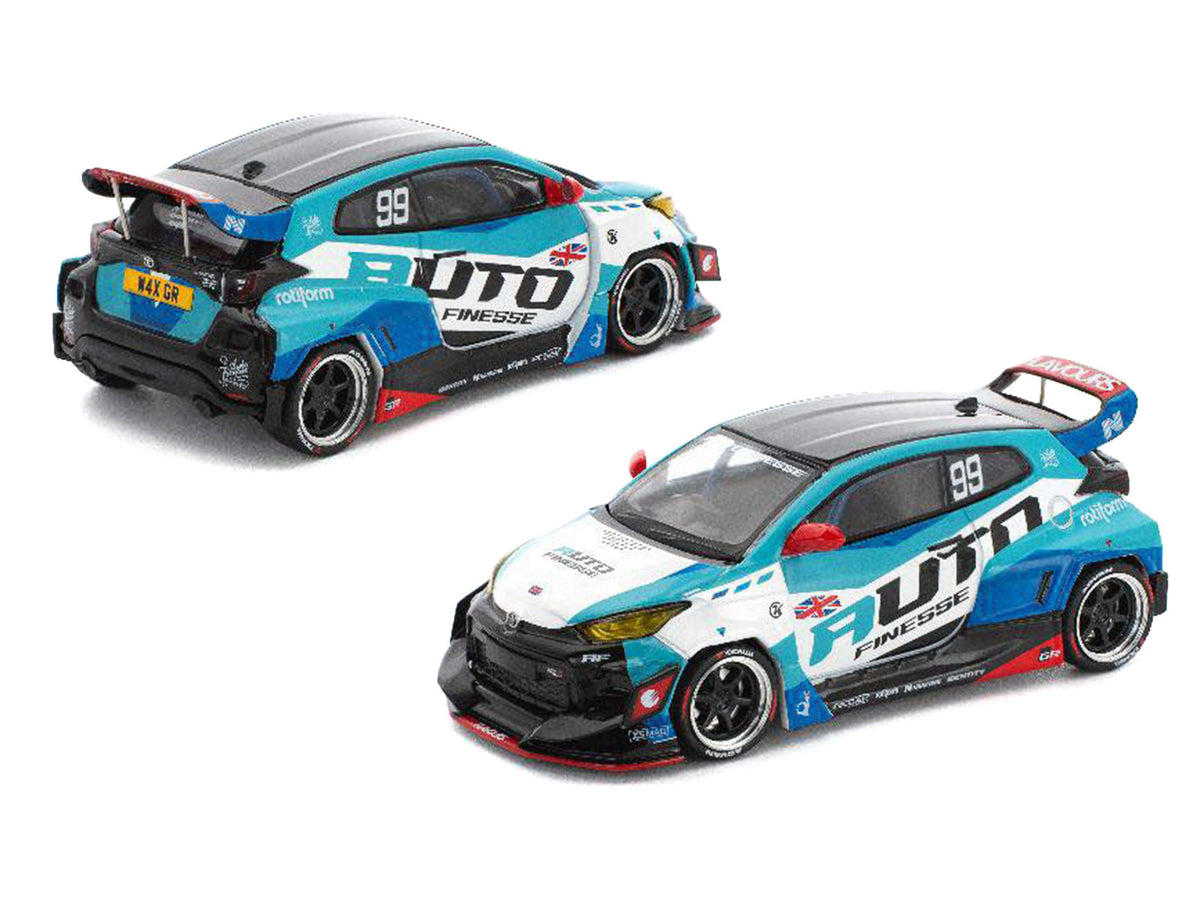 Pandem GR Yaris RHD (Right Hand Drive) #99 "Auto Finesse" Blue and White with Graphics "Enigma Exclusive Edition" 1/64 Diecast Model Car