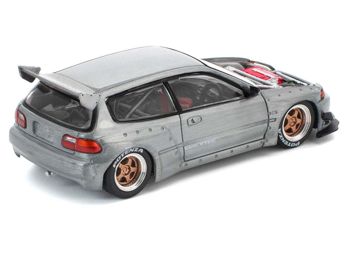 Pandem Civic EG6 RHD (Right Hand Drive) Raw Metal with No Hood 1/64 Diecast Model Car