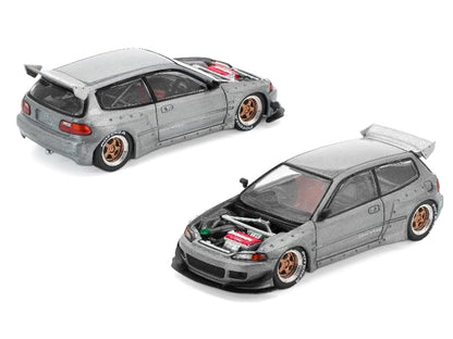Pandem Civic EG6 RHD (Right Hand Drive) Raw Metal with No Hood 1/64 Diecast Model Car