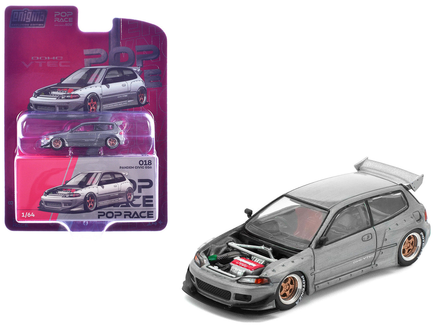 Pandem Civic EG6 RHD (Right Hand Drive) Raw Metal with No Hood 1/64 Diecast Model Car