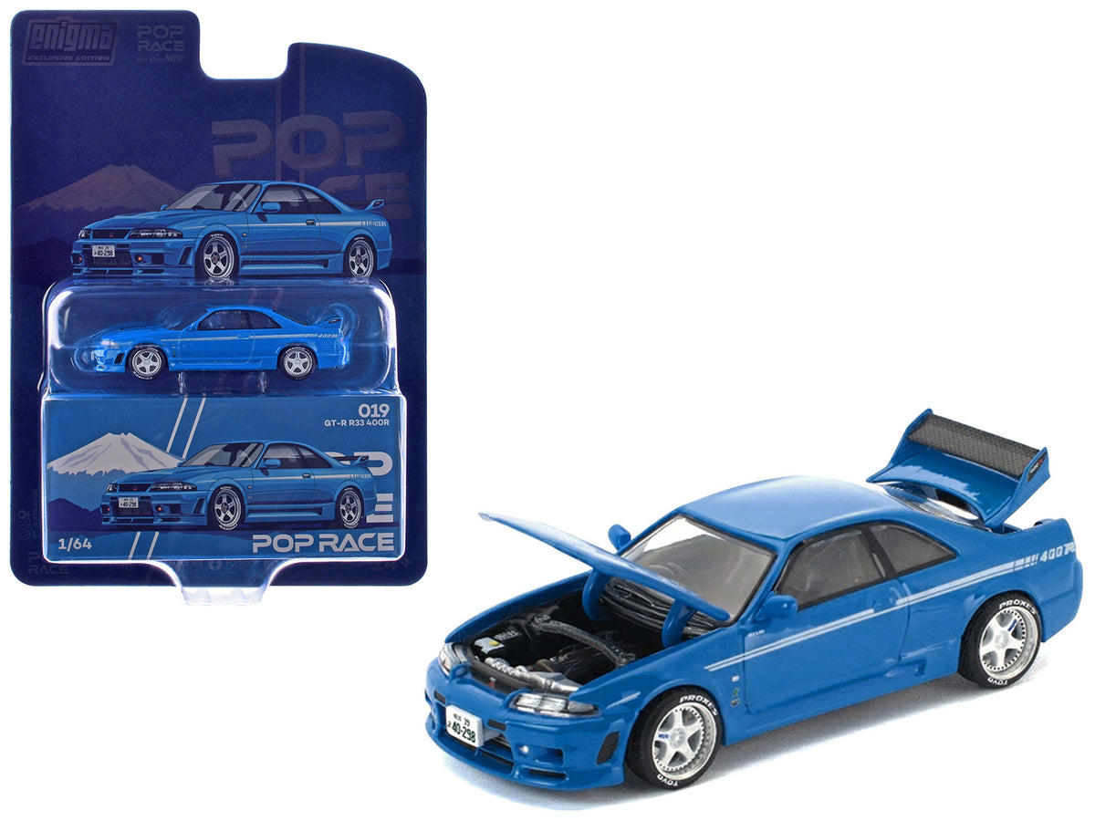 GT-R R33 400R RHD (Right Hand Drive) Champion Blue with White Stripes "Enigma Exclusive Edition" 1/64 Die Cast Model Car