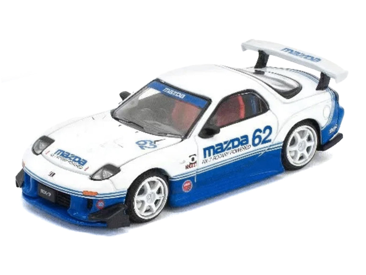Mazda RX7 RE-Amemiya RHD (Right Hand Drive) #62 White and Blue with Graphics "Enigma Exclusive Edition" 1/64 Diecast Model Car