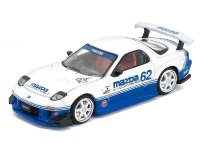 Mazda RX7 RE-Amemiya RHD (Right Hand Drive) #62 White and Blue with Graphics "Enigma Exclusive Edition" 1/64 Diecast Model Car