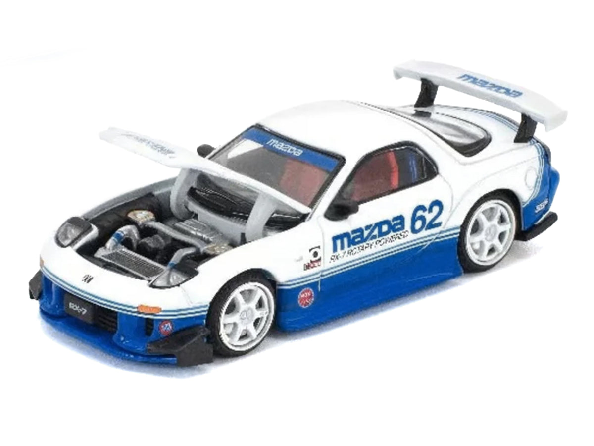 Mazda RX7 RE-Amemiya RHD (Right Hand Drive) #62 White and Blue with Graphics "Enigma Exclusive Edition" 1/64 Diecast Model Car