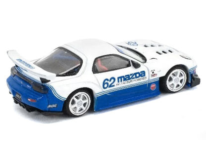 Mazda RX7 RE-Amemiya RHD (Right Hand Drive) #62 White and Blue with Graphics "Enigma Exclusive Edition" 1/64 Diecast Model Car