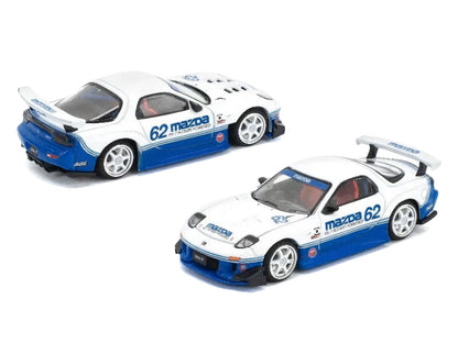 Mazda RX7 RE-Amemiya RHD (Right Hand Drive) #62 White and Blue with Graphics "Enigma Exclusive Edition" 1/64 Diecast Model Car