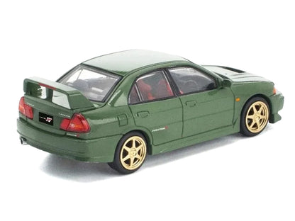 Mitsubishi Lancer Evolution IV RHD (Right Hand Drive) Green with Red Interior and Gold Wheels "Enigma Exclusive Edition" 1/64 Diecast Model Car