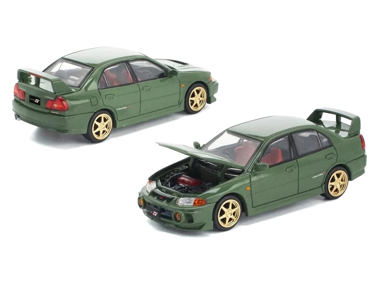 Mitsubishi Lancer Evolution IV RHD (Right Hand Drive) Green with Red Interior and Gold Wheels "Enigma Exclusive Edition" 1/64 Diecast Model Car