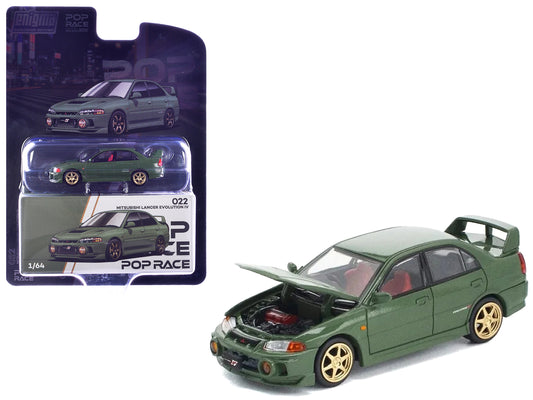 Mitsubishi Lancer Evolution IV RHD (Right Hand Drive) Green with Red Interior and Gold Wheels "Enigma Exclusive Edition" 1/64 Diecast Model Car
