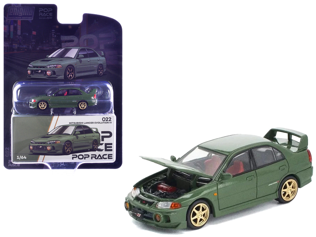 Mitsubishi Lancer Evolution IV RHD (Right Hand Drive) Green with Red Interior and Gold Wheels "Enigma Exclusive Edition" 1/64 Diecast Model Car