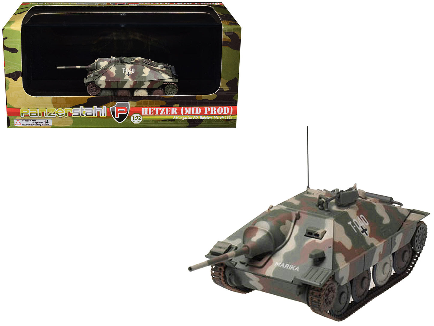 Hetzer (Mid Prod) Tank Destroyer "T-040 Marika 2nd Hungarian Panzer Division Balaton" (1945) German Army 1/72 Diecast Model