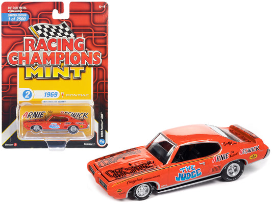 1969 Pontiac GTO Orange with Graphics "The Judge - Arnie 'The Farmer' Beswick" "Racing Champions Mint 2023" Release 1 Limited Edition to 2500 pieces Worldwide 1/64 Diecast Model Car