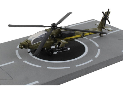 Boeing AH-64 Apache Helicopter Olive Drab "United States Army" with Runway Section Diecast Model