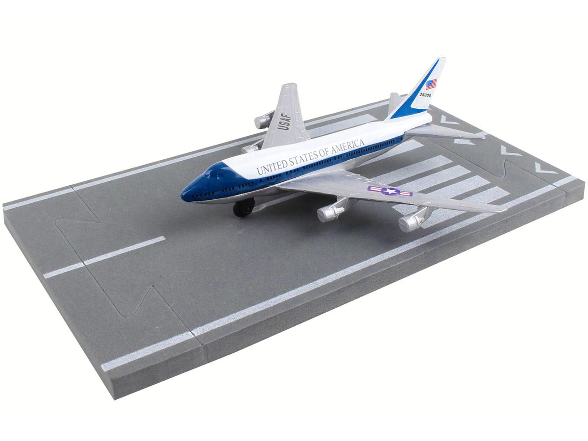 Boeing VC-25 Aircraft White and Blue "United States Air Force One" with Runway Section Diecast Model Airplane