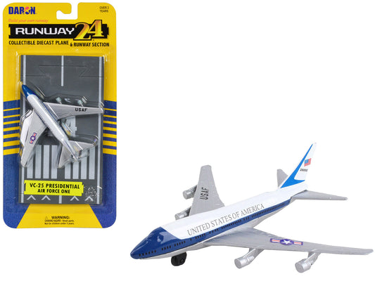 Boeing VC-25 Aircraft White and Blue "United States Air Force One" with Runway Section Diecast Model Airplane