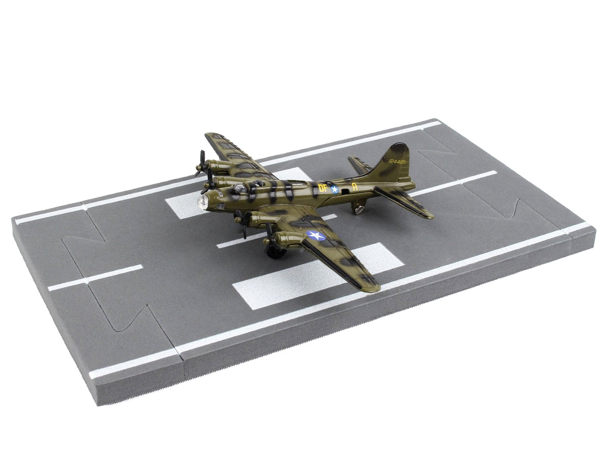Boeing B-17 Flying Fortress Bomber Aircraft Olive Green Camouflage "United States Army Air Force" with Runway Section Diecast Model Airplane