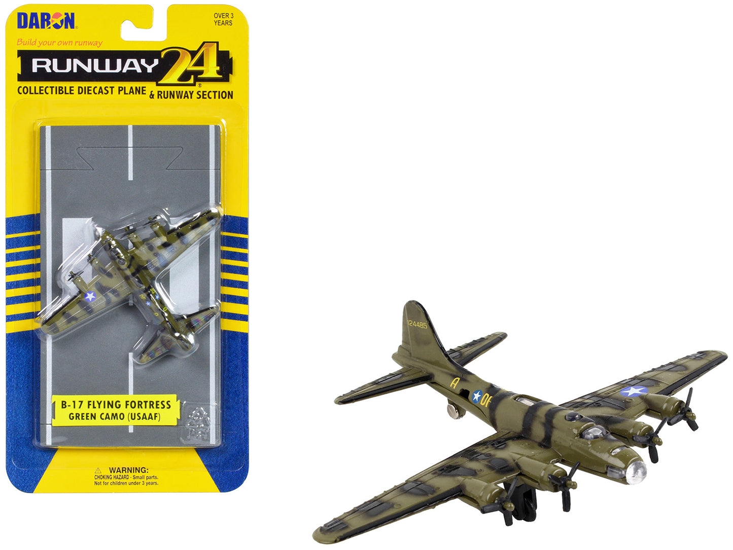 Boeing B-17 Flying Fortress Bomber Aircraft Olive Green Camouflage "United States Army Air Force" with Runway Section Diecast Model Airplane