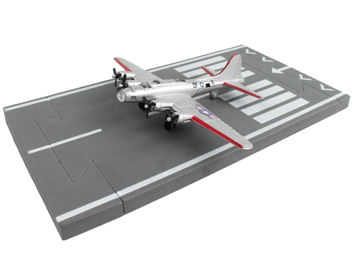 Boeing B-17 Flying Fortress Bomber Aircraft Silver Metallic "United States Army Air Force" with Runway Section Diecast Model Airplane