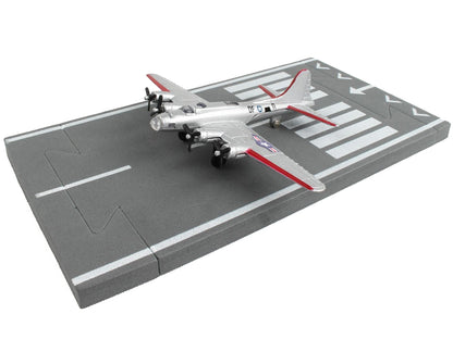 Boeing B-17 Flying Fortress Bomber Aircraft Silver Metallic "United States Army Air Force" with Runway Section Diecast Model Airplane