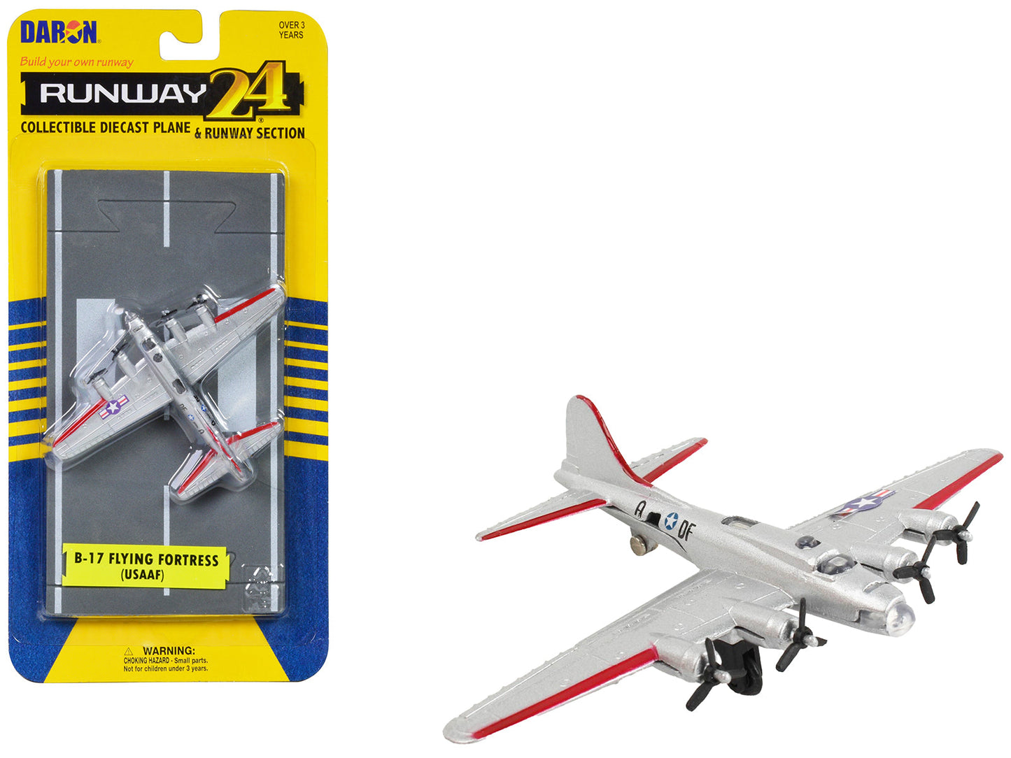 Boeing B-17 Flying Fortress Bomber Aircraft Silver Metallic "United States Army Air Force" with Runway Section Diecast Model Airplane