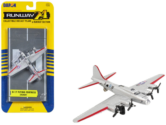 Boeing B-17 Flying Fortress Bomber Aircraft Silver Metallic "United States Army Air Force" with Runway Section Diecast Model Airplane