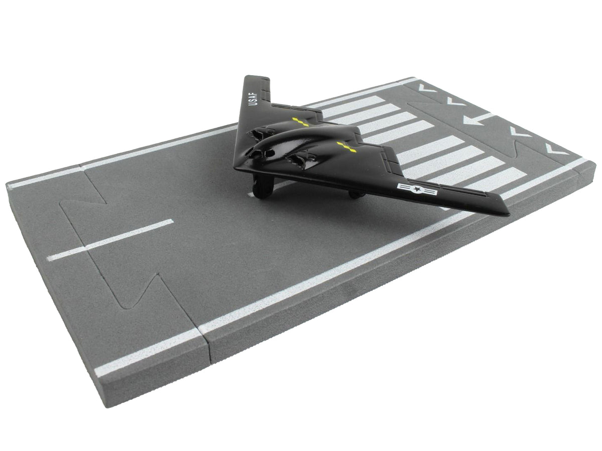 Northrop Grumman B-2 Spirit Stealth Aircraft Black "United States Air Force" with Runway Section Diecast Model Airplane