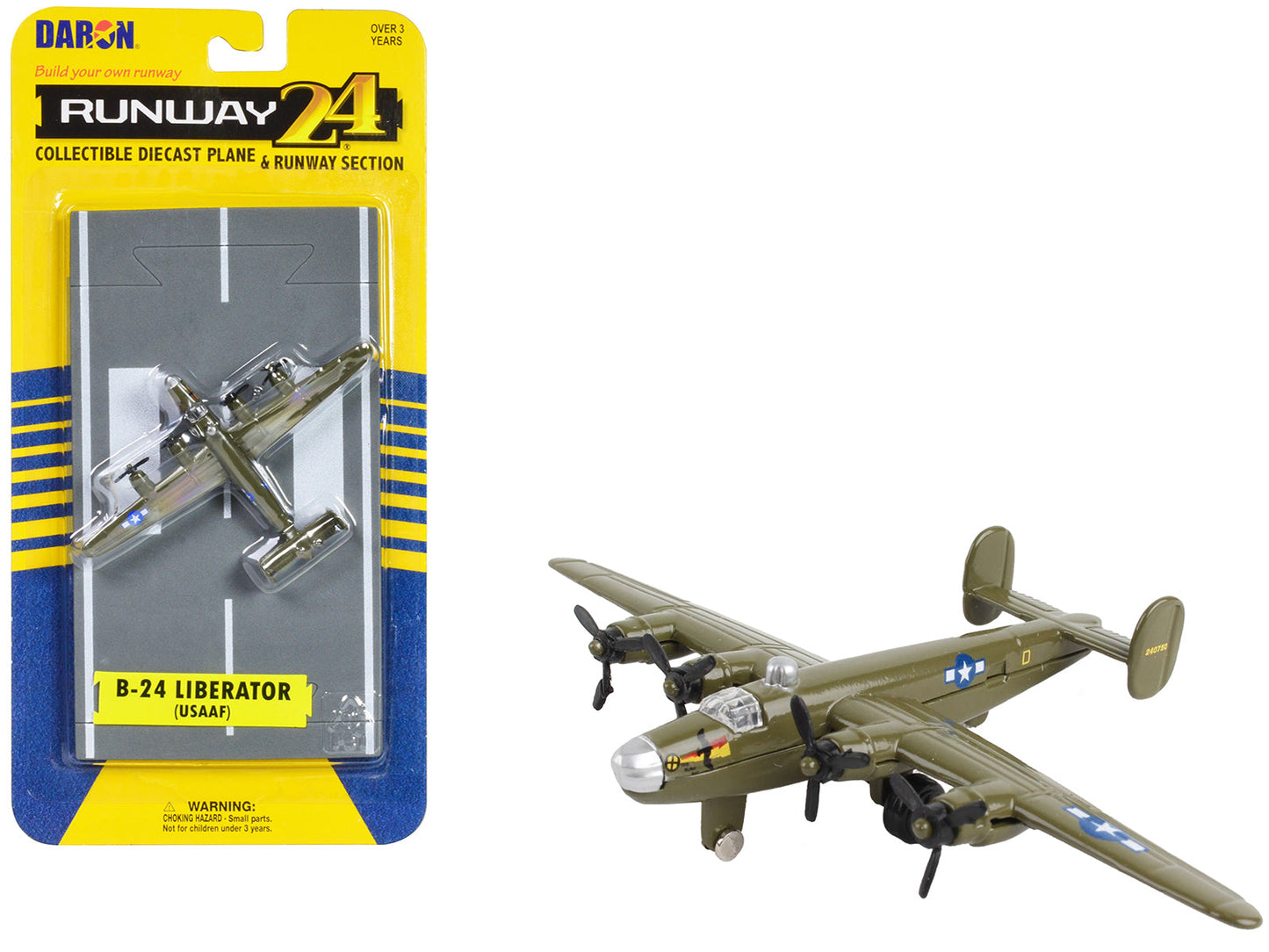 Consolidated B-24 Liberator Bomber Aircraft Olive Drab "United States Army Air Force" with Runway Section Diecast Model Airplane
