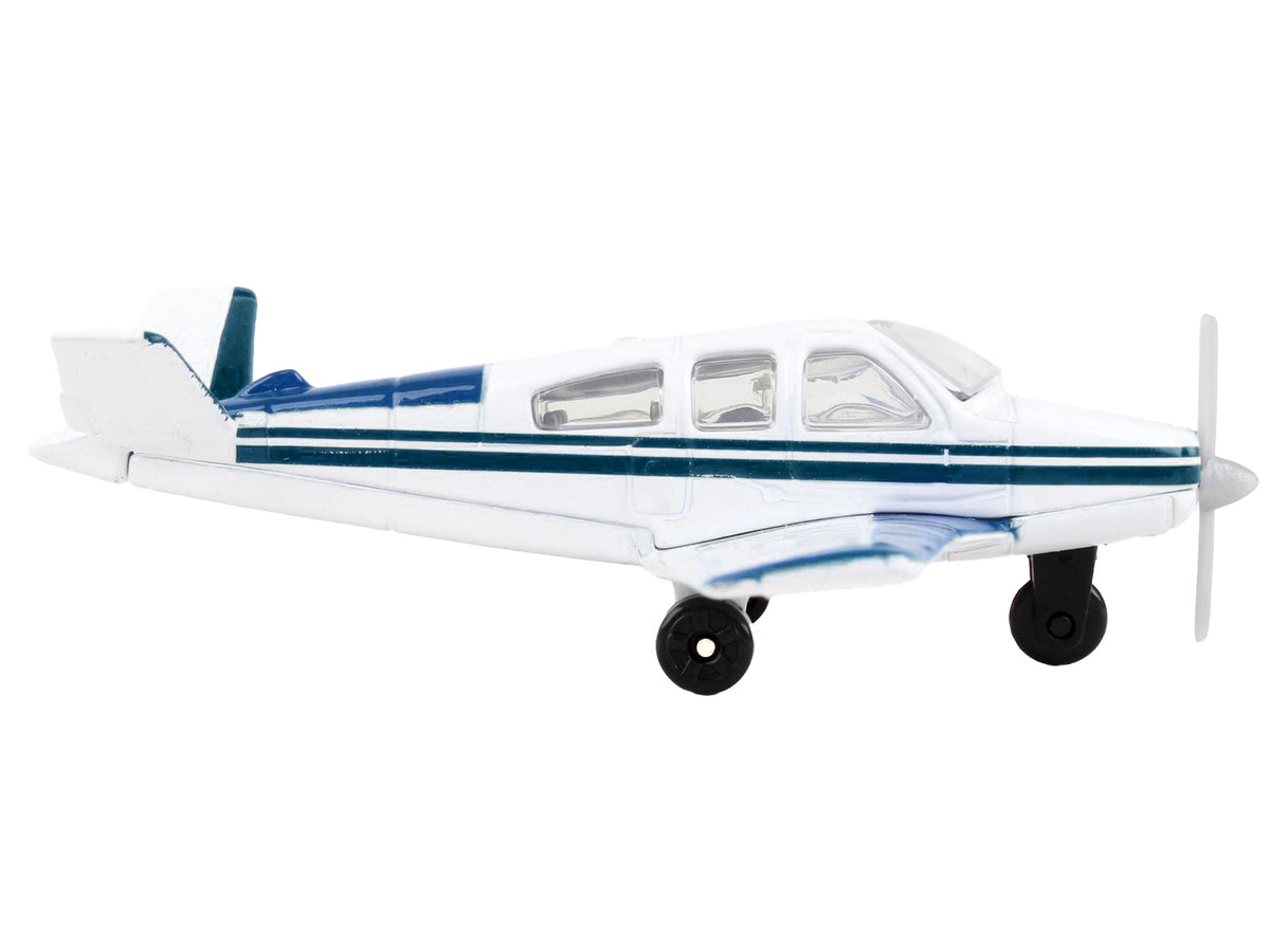 Beechcraft Bonanza Aircraft White with Blue Stripes "N42997" with Runway Section Diecast Model Airplane