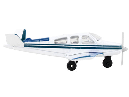 Beechcraft Bonanza Aircraft White with Blue Stripes "N42997" with Runway Section Diecast Model Airplane