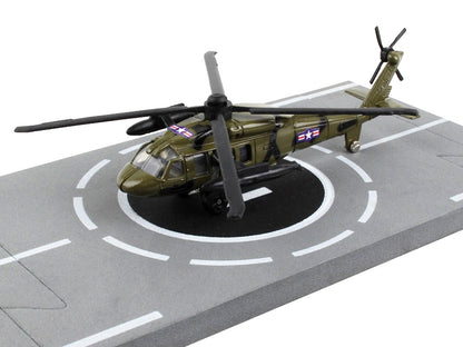 Sikorsky UH-60 Black Hawk Helicopter Olive Drab "United States Army" with Runway Section Diecast Model