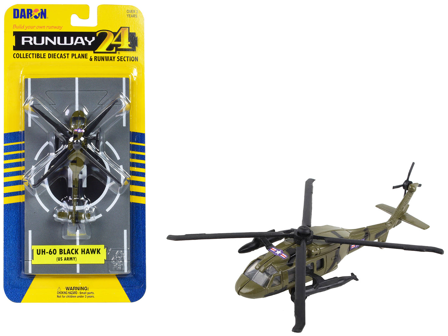 Sikorsky UH-60 Black Hawk Helicopter Olive Drab "United States Army" with Runway Section Diecast Model