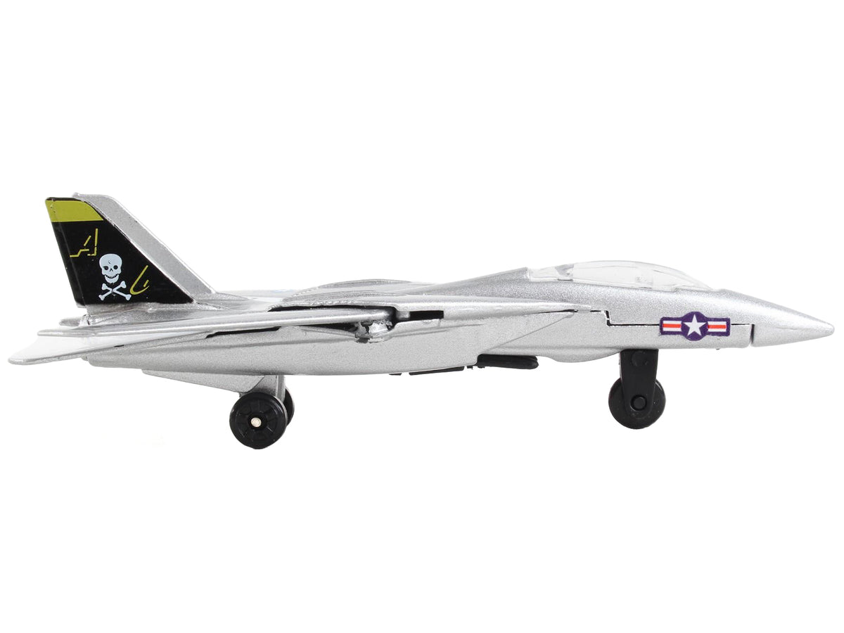 Grumman F-14 Tomcat Fighter Aircraft Silver Metallic "United States Navy VF-84 Jolly Rogers" with Runway Section Diecast Model Airplane