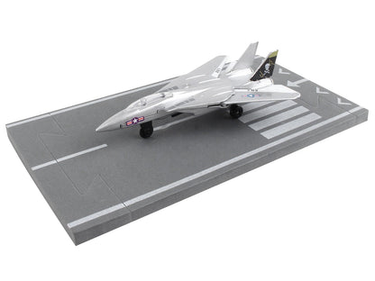 Grumman F-14 Tomcat Fighter Aircraft Silver Metallic "United States Navy VF-84 Jolly Rogers" with Runway Section Diecast Model Airplane