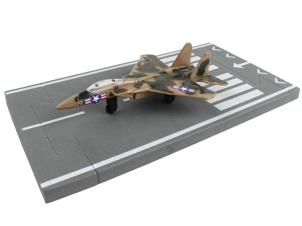 McDonnell Douglas F-15 Eagle Fighter Aircraft Desert Camouflage "United States Air Force" with Runway Section Diecast Model Airplane